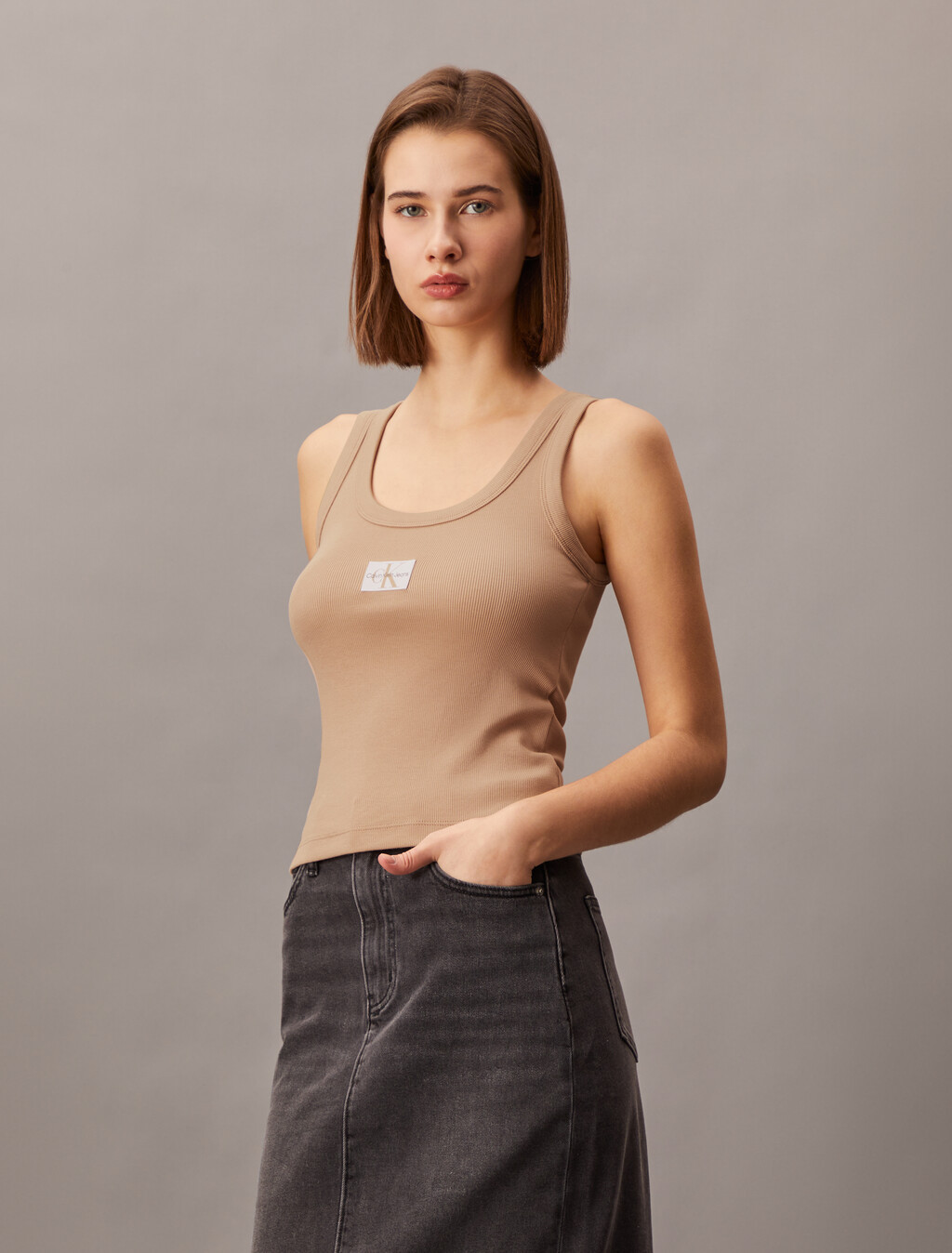 Body Stretch Rib Knit Tank Top, Tuscany, hi-res