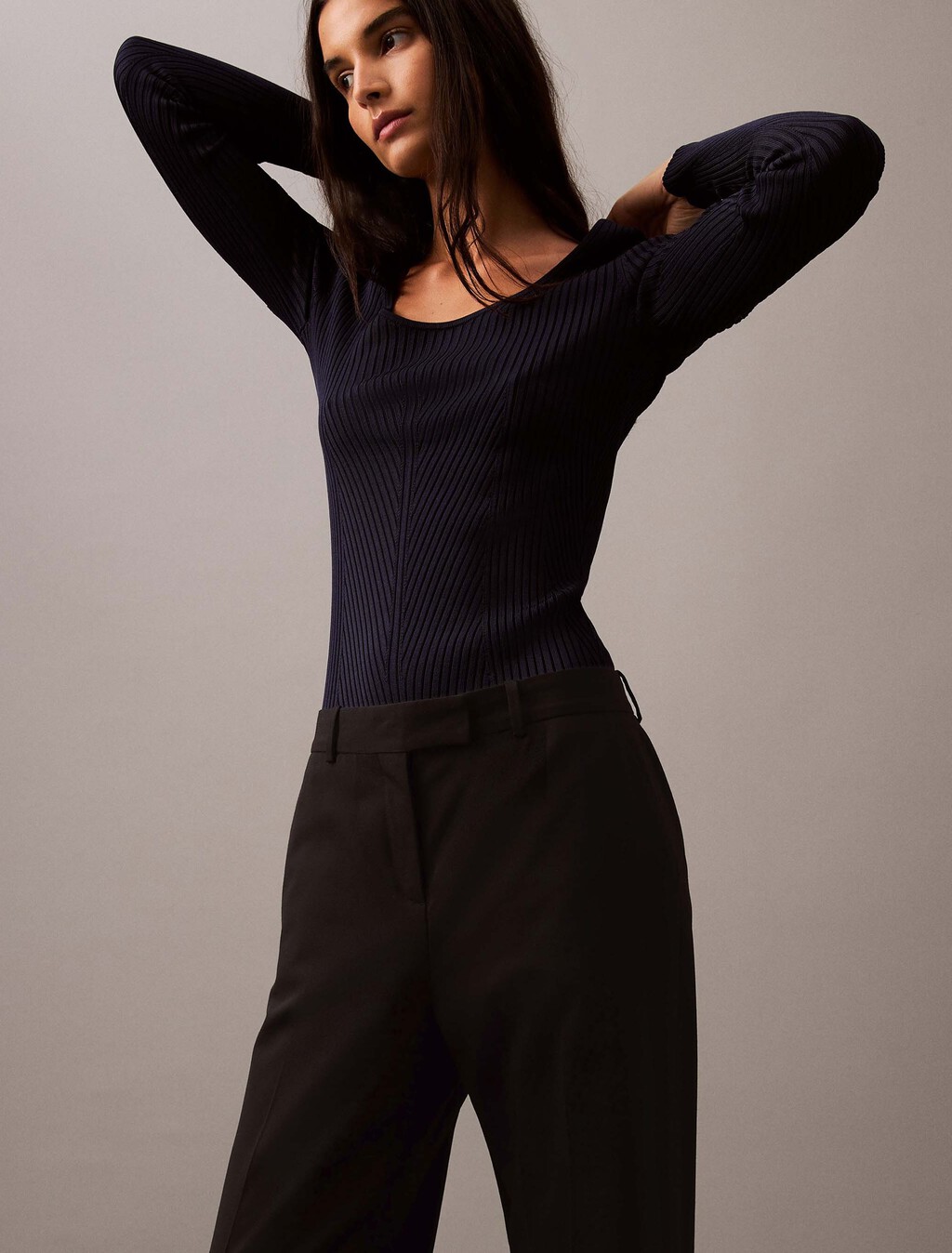 Low Rise Wool Gabardine Blend Trouser, Black Beauty, hi-res