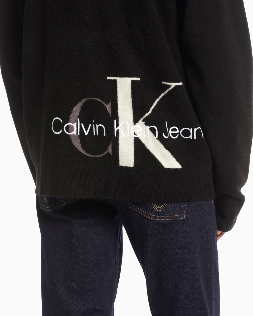 TWO TONE MONOGRAM ZIP UP SWEATER, Ck Black, hi-res