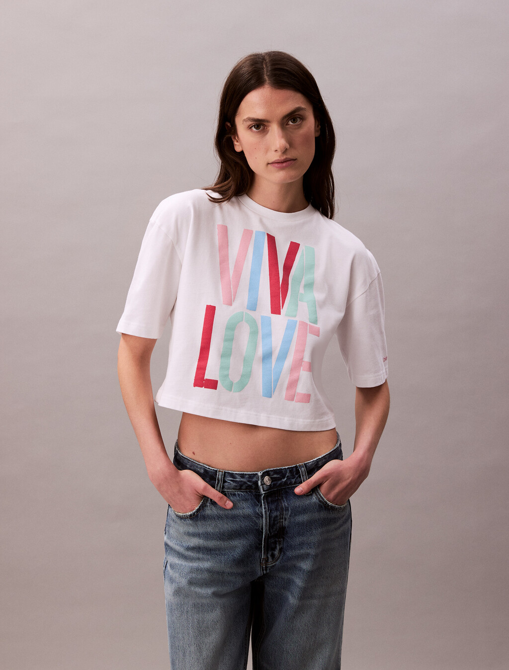 Pride Viva Love Graphic Cropped Relaxed T-Shirt, Bright White, hi-res