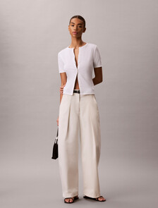 Ribbed Short Sleeve Cardigan, Bright White, hi-res