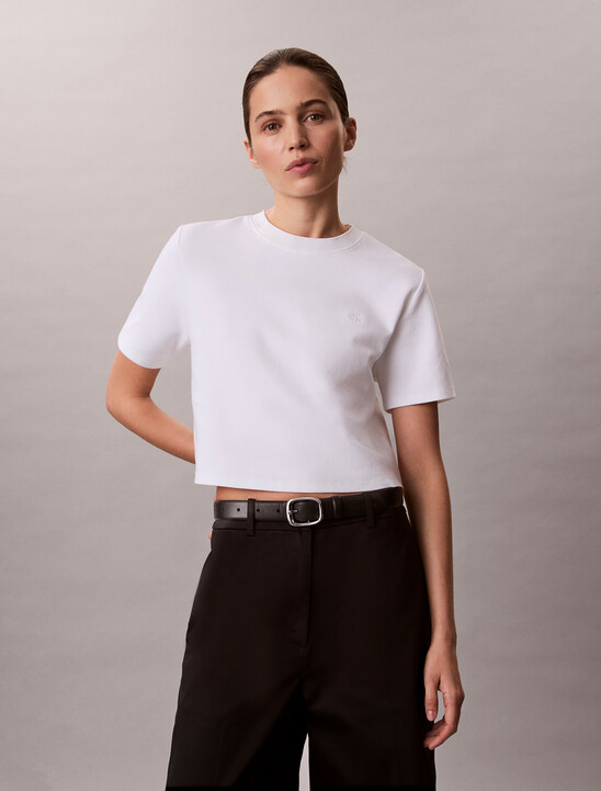 Monogram Cropped Double Knit Tee
