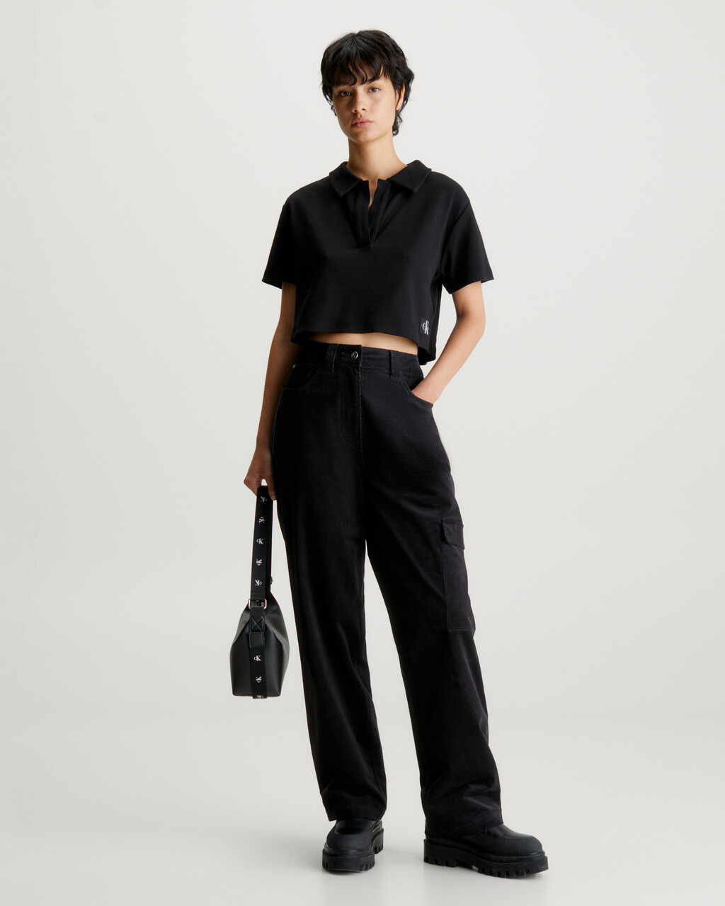 Relaxed Ribbed Polo Shirt, Ck Black, hi-res