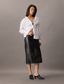 Leather Midi Skirt, Black, hi-res