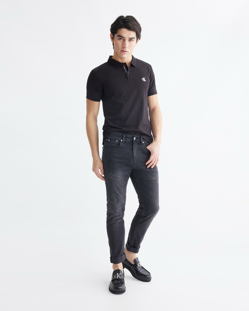 SLIM LOGO PLACKET POLO, Ck Black, hi-res