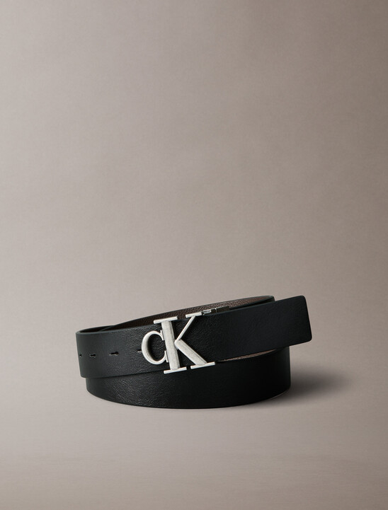 CK Buckle Reversible Tumbled Leather Belt