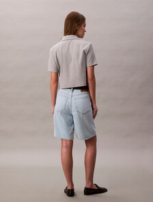 Relaxed Linen Blend Bermuda Shorts, AARON INDIGO, hi-res