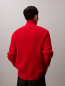 Lunar New Year Cashmere Zip Thru Sweater, Pantone Red, hi-res