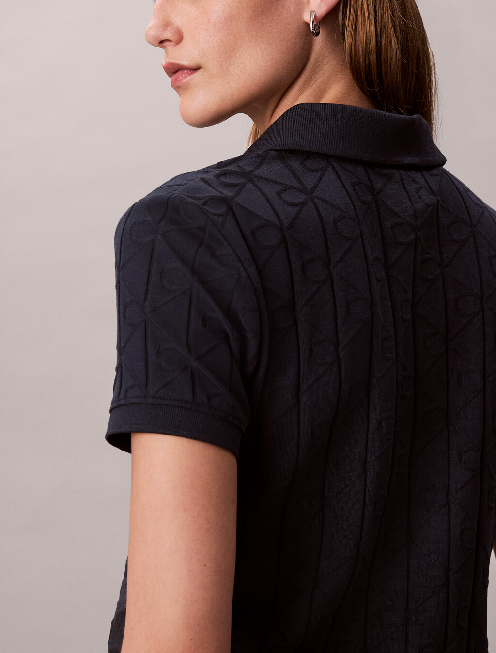 Allover Monogram Logo Jacquard Polo Top, Dark Sapphire, hi-res