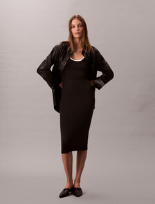 Slim Cotton Knit Sleeveless Dress, Black Combo, hi-res