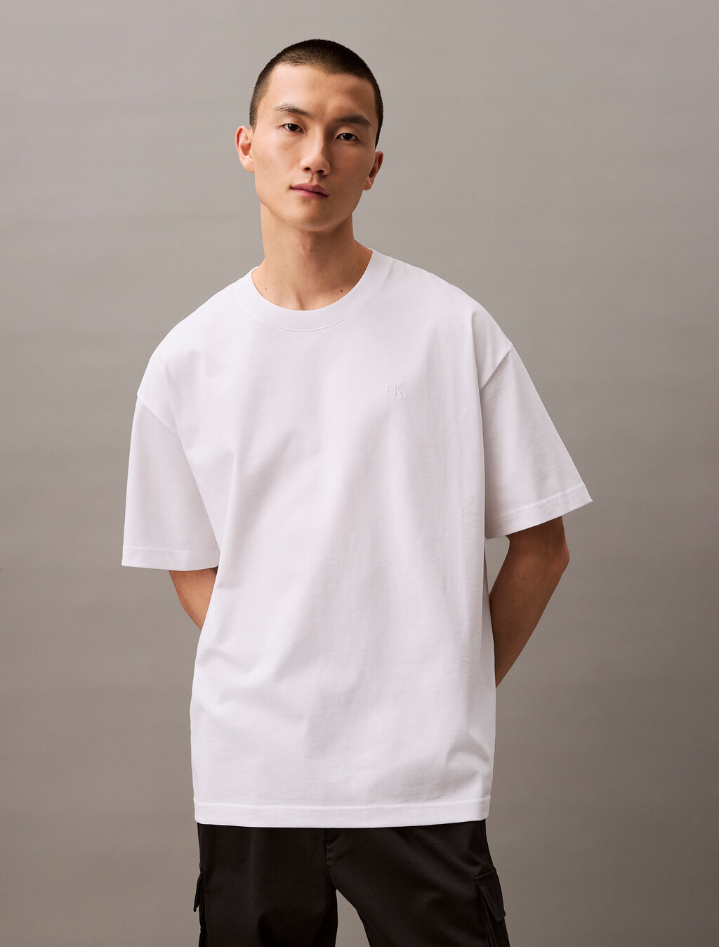 Oversized Embossed Monogram Tee, Brilliant White, hi-res