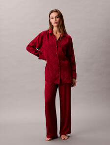 Satin Sheen Print Pyjama Shirt, 19519 GIGA SATIN SHINE EMBLEM+RED STAMP, hi-res