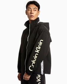 UNISEX COLOR LOGO TAPE HOODED JACKET, Ck Black, hi-res