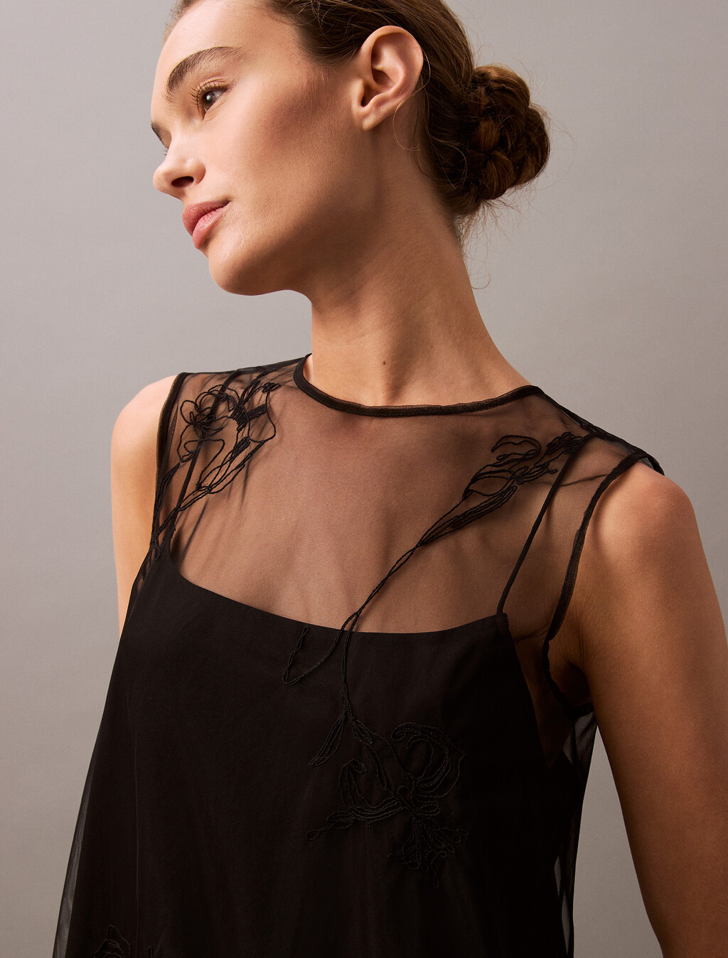 Embroidered Mini Dress, Black, hi-res