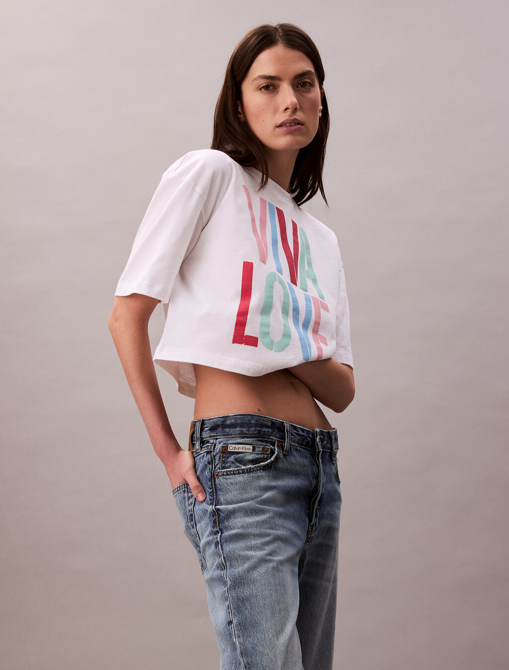 Pride Viva Love Graphic Cropped Relaxed T-Shirt, Bright White, hi-res