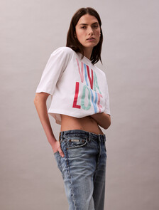 Pride Viva Love Graphic Cropped Relaxed T-Shirt, Bright White, hi-res