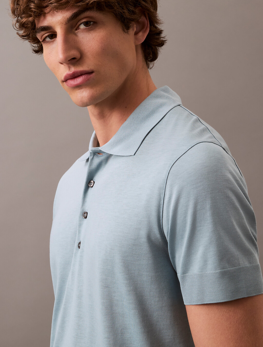 Fine Knit Lyocell Blend Polo Shirt, Arona, hi-res