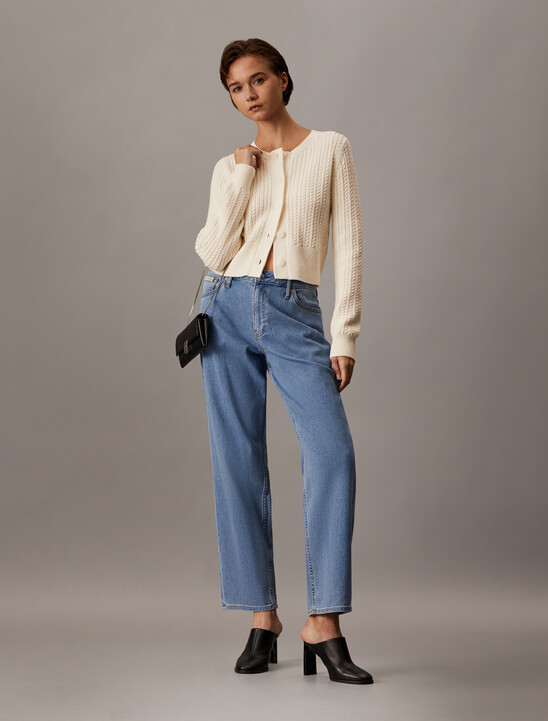 Cropped Cable Knit Cardigan, Ivory Cropped Cable Knit Cardigan