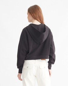 LOGO TAPE CROPPED ZIP THRU HOODIE, Ck Black, hi-res
