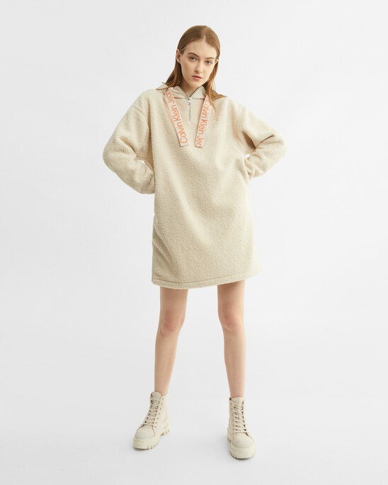 MIX MEDIA SHERPA FLEECE RELAXED SWEATSHIRT DRESS