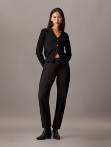 V Neck Rib Knit Cardigan, Ck Black, hi-res
