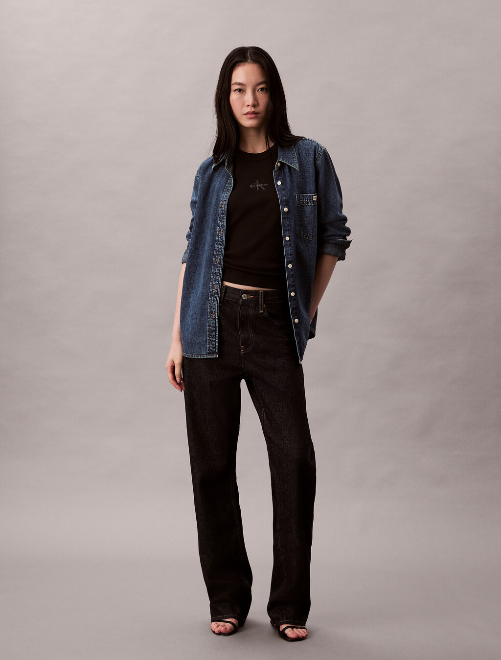 Monogram Rib Knit Tank Top, Black, hi-res