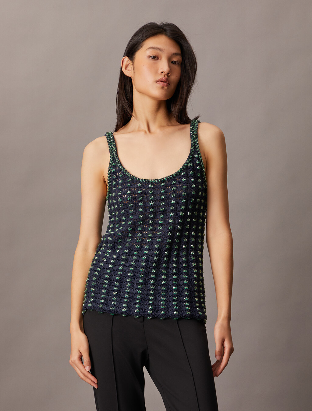 Crochet Beaded Tank Top, Dark Sapphire, hi-res