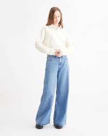 RECYCLED COTTON POLO SWEATSHIRT, IVORY, hi-res