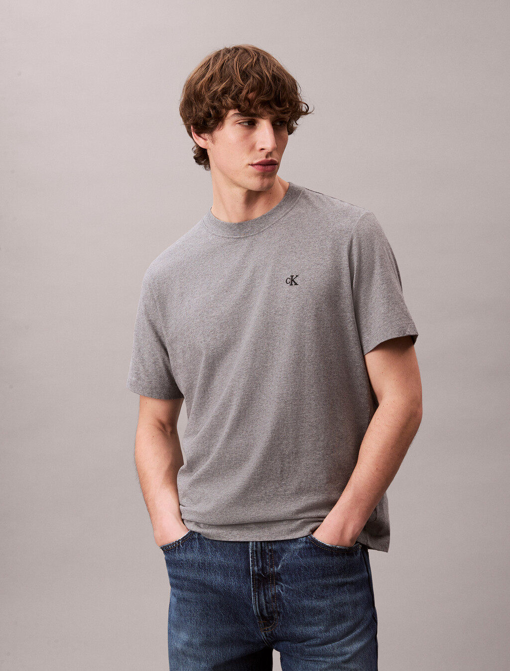 Embroidered Monogram Logo Relaxed T-Shirt, Med Grey Htr, hi-res