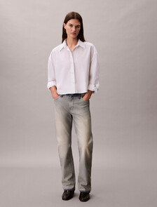 Poplin Relaxed Cropped Button-Down Shirt, Brilliant White, hi-res