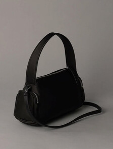 Soft Satin Nylon Shoulder Bag, Black, hi-res
