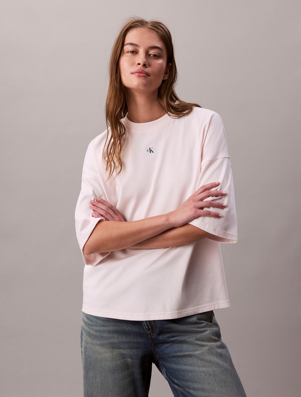 Woven Label Oversized Tee, Tender Blush, hi-res