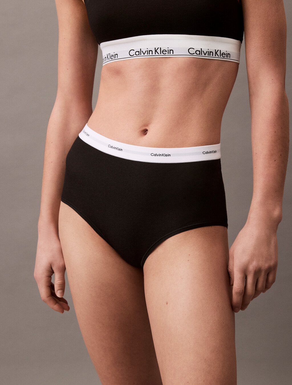Cotton Stretch Rib Knit High Rise Brief, Black, hi-res