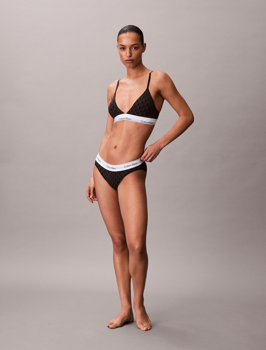 Lightly Lined Triangle Bralette - Icon Cotton Modal, SEAMLESS EMBLEM+BLACK/ASHFORD GRAY, hi-res