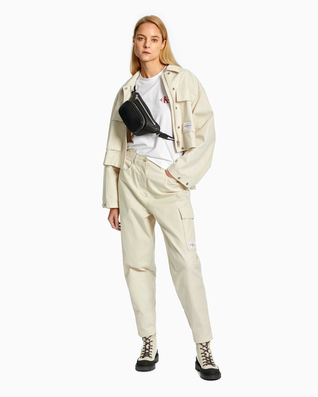 MONOGRAM BADGE CARGO PANTS, Eggshell, hi-res
