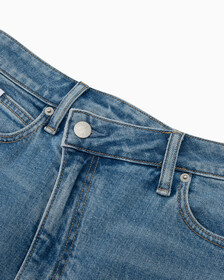 RECONSIDERED FRONT SPLIT MAXI DENIM SKIRT, Med Blue F Split Cross Wb Rwh, hi-res