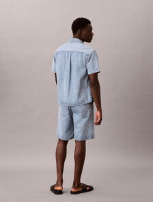 Cotton Linen Denim Shorts, SHALLOW TIDE, hi-res