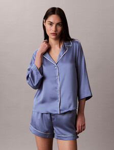 Satin Sheen Short Sleeve Shirt, Blue Tulip, hi-res