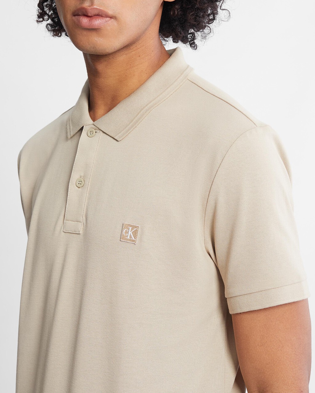 Ck Badge Slim Smooth Cotton Polo, Plaza Taupe, hi-res