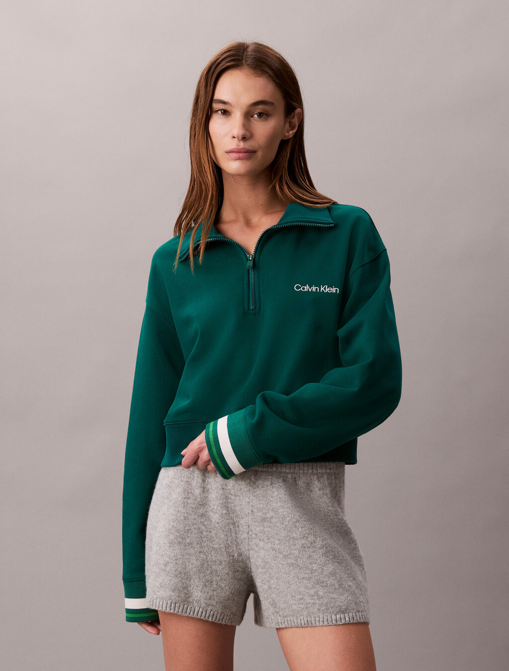 1/4 Zip Cotton Terry Sweatshirt, Turf, hi-res
