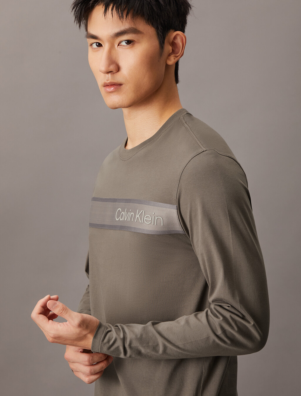 Logo Tape Long Sleeve Tee, Falcon, hi-res