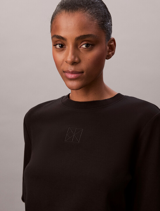 Interlock Cotton Emblem Mock Neck Tee