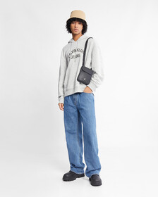 Curved Logo Relaxed Hoodie, LT GREY HEATHER, hi-res