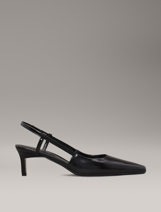 Leather Square Toe Slingback Pumps
