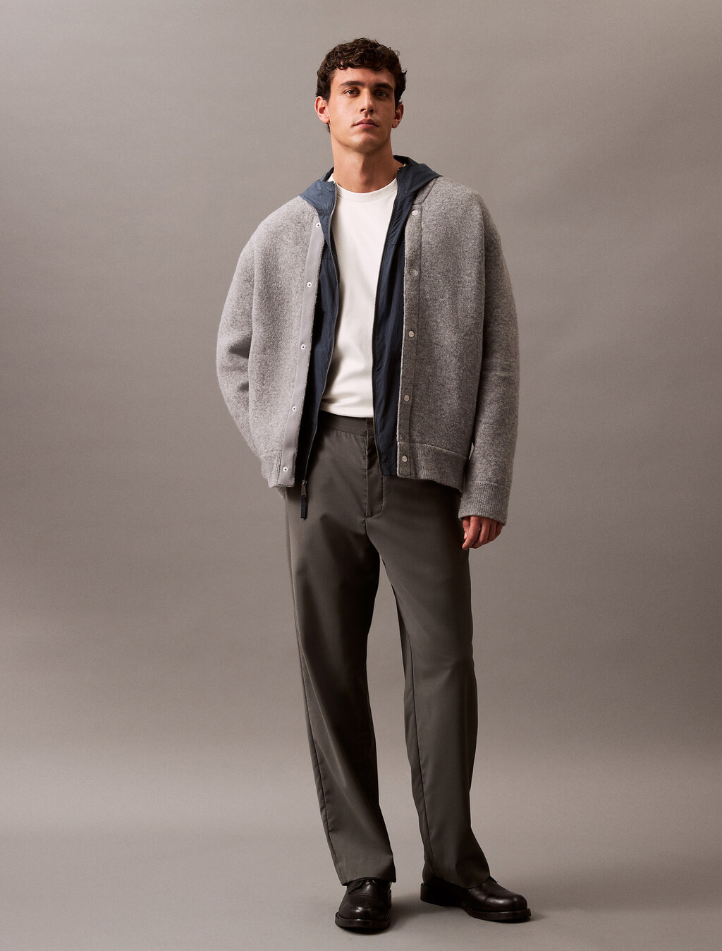 Boiled Wool Blend Snap Bomber, Medium Grey htr, hi-res