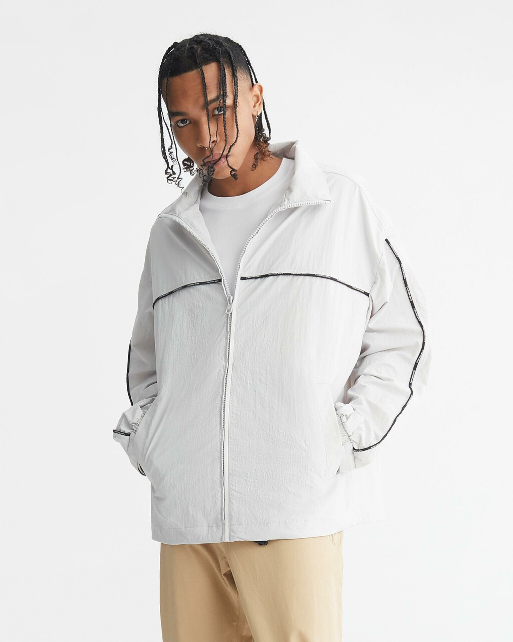 LOGO PIPE WINDBREAKER, Ghost Grey, hi-res