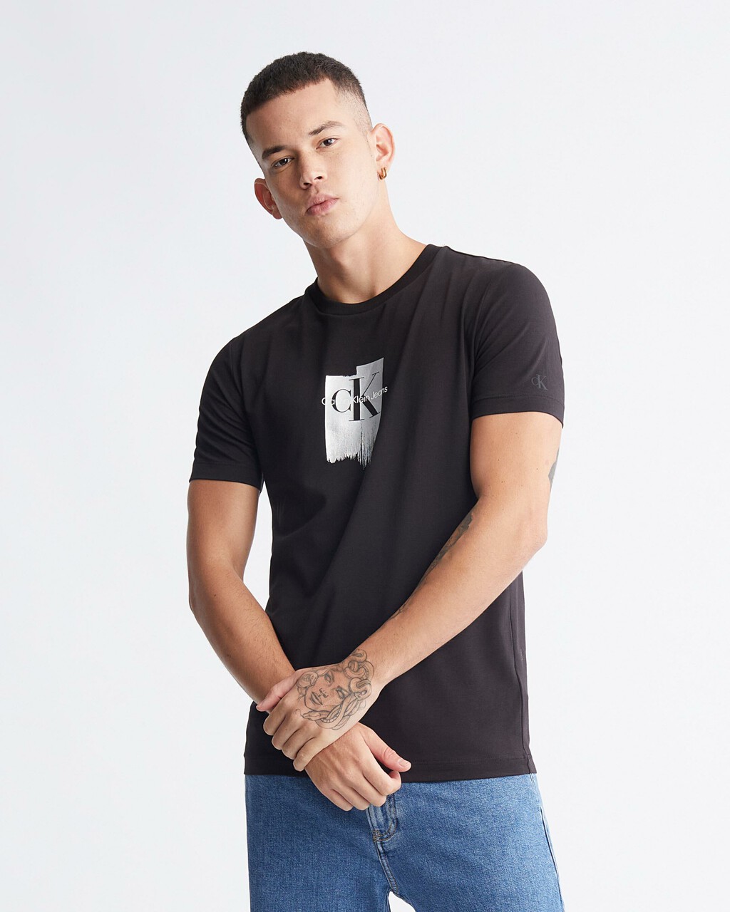Metallic Foil Monogram Organic Cotton Tee, Ck Black, hi-res