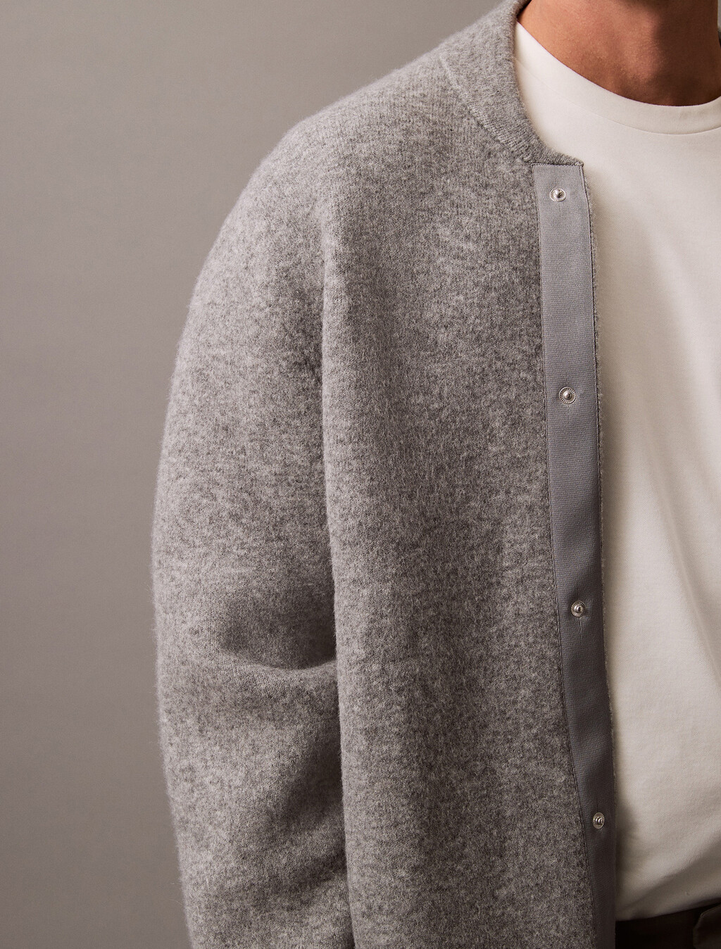 Boiled Wool Blend Snap Bomber, Medium Grey htr, hi-res