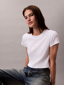 Slim Cropped Monogram T-shirt, Brilliant White, hi-res