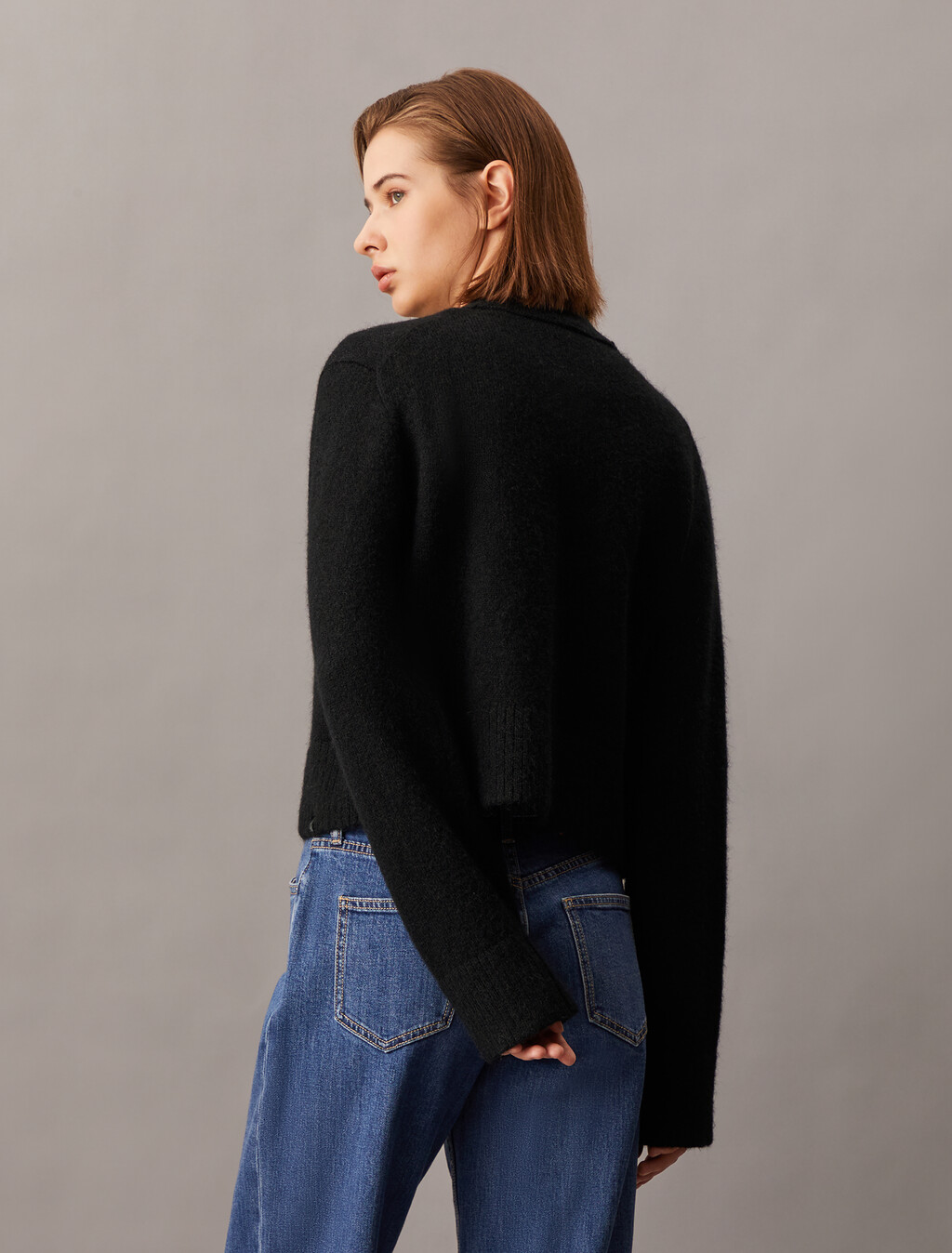 Plush Wool Blend Cardigan, Ck Black, hi-res
